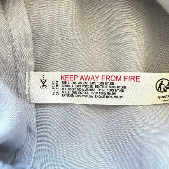 Anthropologie Asymmetrical Hem Lace Trim Silky Cami Midi Dress Silver Argent - Picture 13 of 14